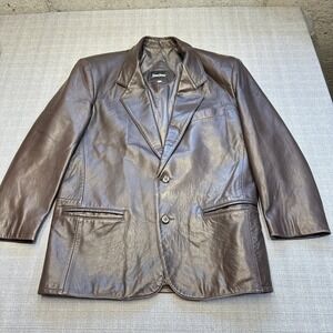 Vintage Neiman Marcus Leather Blazer Mens 40 Brown Jacket 2 Button Timeless Moto